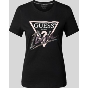 Czarny t-shirt Guess z bawełny w młodzieżowym stylu z krótkim rękawem
