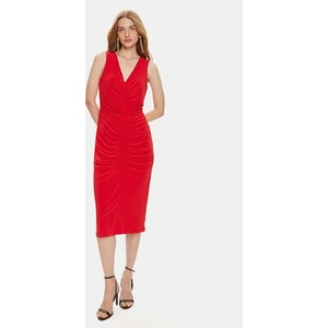 Czerwona sukienka MODIVO z dekoltem w kształcie litery v bez rękawów midi