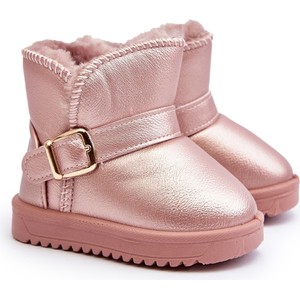 Różowe buty dziecięce zimowe ButyModne ze skóry