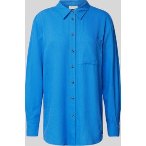 Niebieska koszula Free/quent z kołnierzykiem z lnu w stylu casual