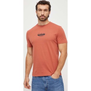 Pomarańczowy t-shirt Calvin Klein z krótkim rękawem z bawełny