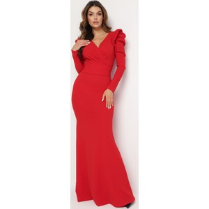 Czerwona sukienka born2be kopertowa z długim rękawem