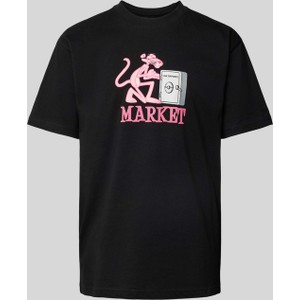 Czarny t-shirt Market z krótkim rękawem w młodzieżowym stylu
