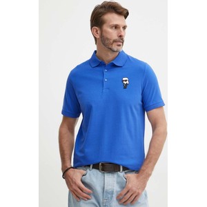 Niebieska koszulka polo Karl Lagerfeld w stylu casual z krótkim rękawem