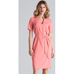 Różowa sukienka Figl w stylu casual z krótkim rękawem z dekoltem w kształcie litery v