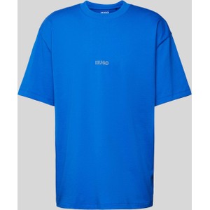 Niebieski t-shirt Hugo Blue w stylu casual z nadrukiem z bawełny