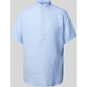 Niebieska koszula Bruun & Stengade z krótkim rękawem w stylu casual z lnu