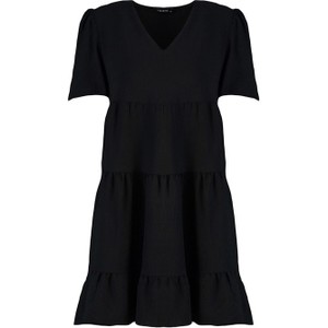 Czarna sukienka Trendyol z dekoltem w kształcie litery v z krótkim rękawem mini