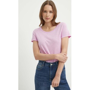 Różowy t-shirt Sisley z bawełny z krótkim rękawem