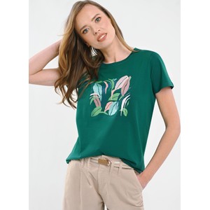 Zielony t-shirt Volcano w młodzieżowym stylu z nadrukiem z krótkim rękawem