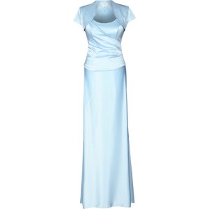 Niebieska sukienka Fokus z dekoltem w kształcie litery v z krótkim rękawem z satyny