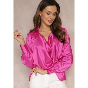 Różowa bluzka Renee z długim rękawem w stylu casual z tkaniny