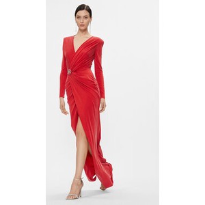 Czerwona sukienka Elisabetta Franchi kopertowa z dekoltem w kształcie litery v maxi