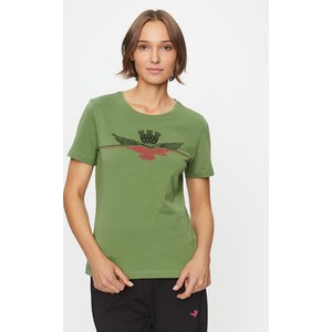 Zielony t-shirt Aeronautica Militare z krótkim rękawem z okrągłym dekoltem