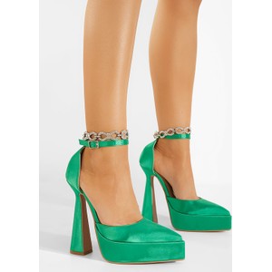 Zielone czółenka Zapatos na szpilce z klamrami