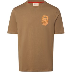 Brązowy t-shirt Scotch & Soda z nadrukiem z krótkim rękawem