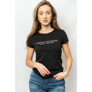 Czarny t-shirt Armani Exchange z bawełny z okrągłym dekoltem w młodzieżowym stylu