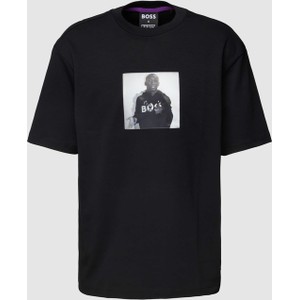 Czarny t-shirt Hugo Boss z krótkim rękawem z nadrukiem z bawełny