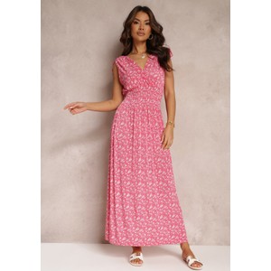 Różowa sukienka Renee maxi rozkloszowana z dekoltem w kształcie litery v
