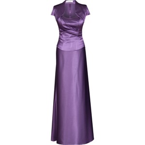 Fioletowa sukienka Fokus rozkloszowana z krótkim rękawem z okrągłym dekoltem