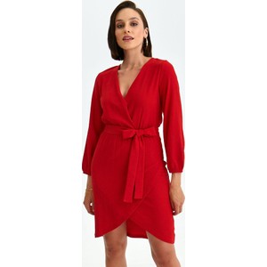 Czerwona sukienka Top Secret mini z dekoltem w kształcie litery v z dzianiny