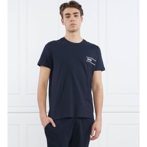 Granatowy t-shirt Hugo Boss z krótkim rękawem z bawełny w stylu casual