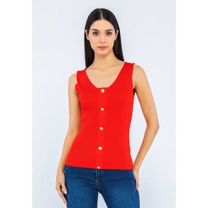 Czerwona bluzka Giorgio Di Mare z dekoltem w kształcie litery v na ramiączkach w stylu casual