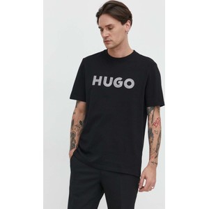 Czarny t-shirt Hugo Boss z bawełny w młodzieżowym stylu z krótkim rękawem