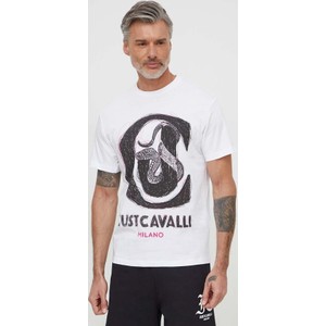 T-shirt Just Cavalli z bawełny z nadrukiem z krótkim rękawem