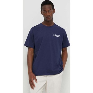 Granatowy t-shirt Levis z bawełny z nadrukiem z krótkim rękawem