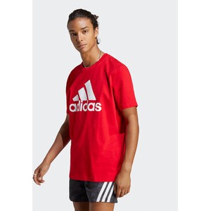 Czerwony t-shirt Adidas z krótkim rękawem z dżerseju w sportowym stylu