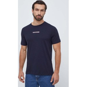 Granatowy t-shirt Tommy Hilfiger w stylu casual z krótkim rękawem