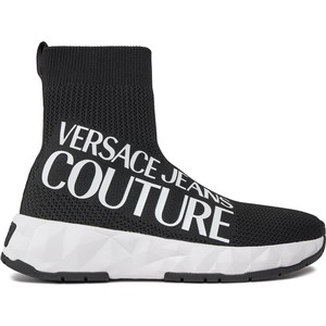 Czarne buty sportowe Versace Jeans z płaską podeszwą z nadrukiem