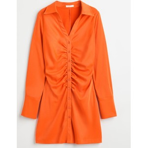 Pomarańczowa sukienka H & M mini w stylu casual z długim rękawem
