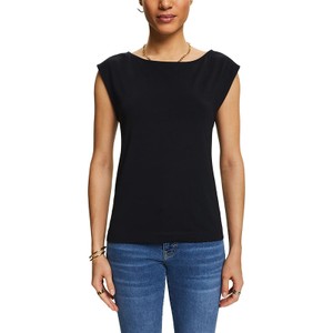 Czarny t-shirt Esprit z krótkim rękawem z bawełny w stylu casual