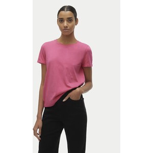 Różowy t-shirt Vero Moda z okrągłym dekoltem w stylu casual z krótkim rękawem