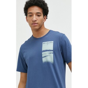 Niebieski t-shirt Columbia z bawełny z krótkim rękawem w sportowym stylu