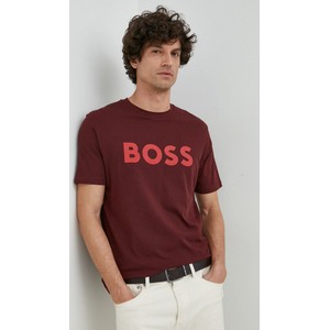 Czerwony t-shirt Hugo Boss w młodzieżowym stylu z nadrukiem z krótkim rękawem