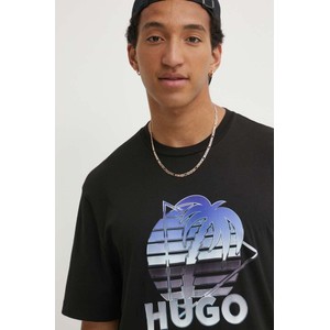 Czarny t-shirt Hugo Blue z krótkim rękawem z nadrukiem