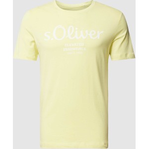 Żółty t-shirt S.Oliver z krótkim rękawem z bawełny z nadrukiem