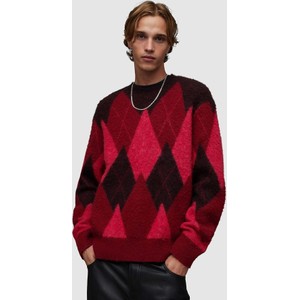 Czerwony sweter AllSaints z okrągłym dekoltem z wełny