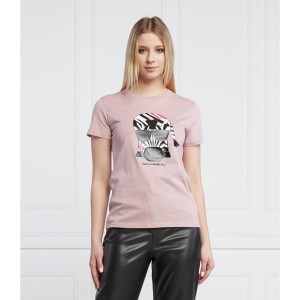 Różowy t-shirt Karl Lagerfeld z krótkim rękawem z nadrukiem w młodzieżowym stylu