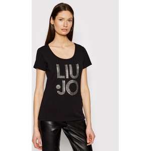Czarny t-shirt Liu-Jo z okrągłym dekoltem w młodzieżowym stylu