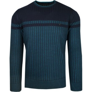 Granatowy sweter Trikko z okrągłym dekoltem w młodzieżowym stylu w geometryczne wzory