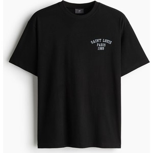 Czarna bluzka H & M z okrągłym dekoltem z krótkim rękawem