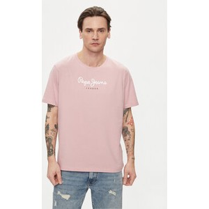 Różowy t-shirt Pepe Jeans w młodzieżowym stylu