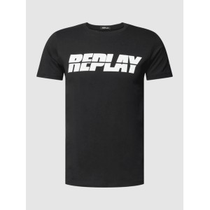 Czarny t-shirt Replay z nadrukiem z krótkim rękawem z bawełny