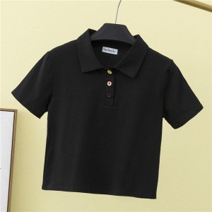 Czarny t-shirt Turino Pl w stylu klasycznym z kołnierzykiem z krótkim rękawem