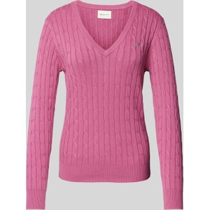 Różowy sweter Gant w stylu casual z bawełny