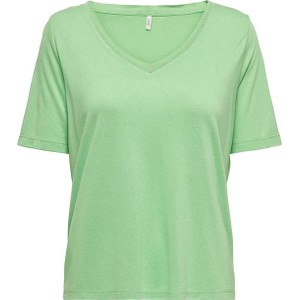 Zielona bluzka Only z krótkim rękawem z dekoltem w kształcie litery v